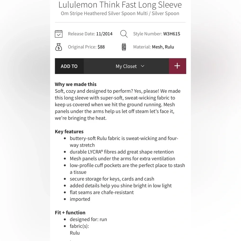 lululemon | size 10 gray and white striped Think Fast Long Sleeve - Picture 6 of 10